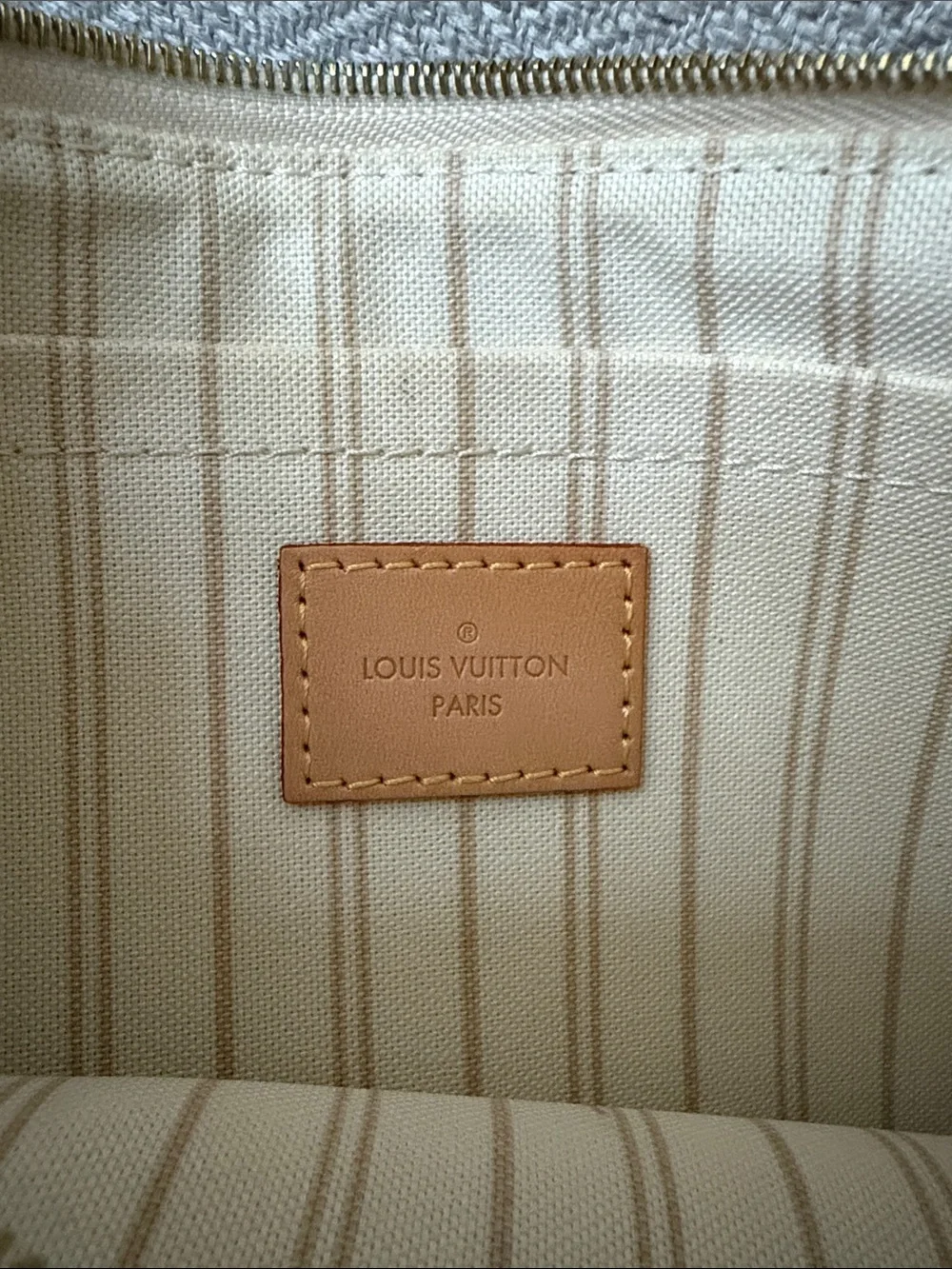 Louis Vuitton Damier Azur Zip Pouch in White and Light Gray with Tan Strap